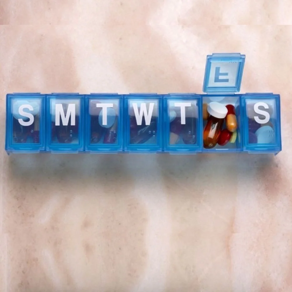 Weekly 7-Day Pill Organizer, Days of the Week Locked Container